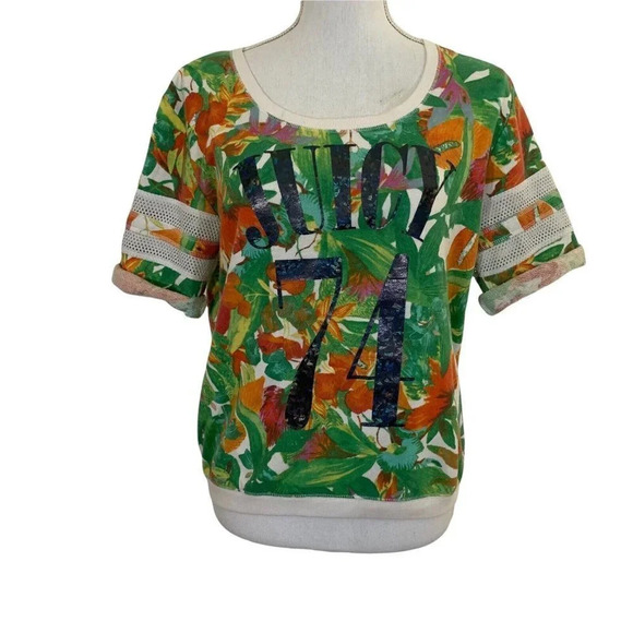 Tropical Floral Juicy Couture Cropped Sweater Sweatshirt Womens Medium - Picture 1 of 8
